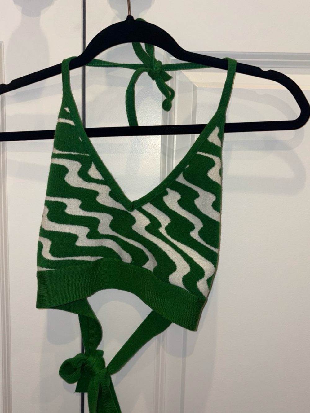debut Green and White Knit Halter Crop Top